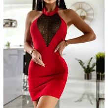 

Cross-Border Amazon Hot Halter Lace Stitching Sexy Dress European and American AliExpress Backless Short Skirt