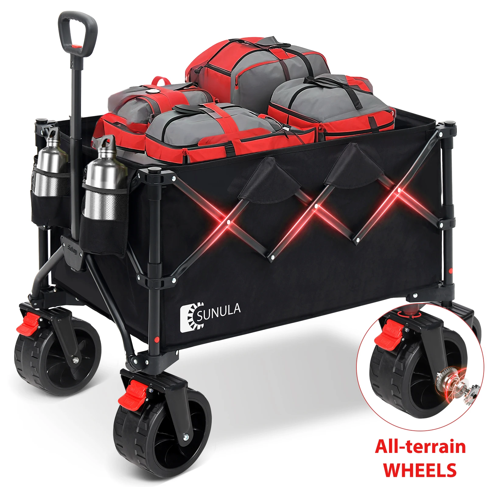 330LBS Collapsible Foldable Wagon Folding Cargo Cart 300L Heavy Duty Folding Utility Beach Garden Cart with All-Terrain Wheels