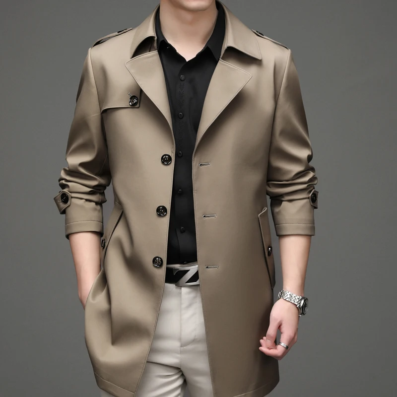 Men's Trench Coat Autumn Casual Fashion Business British Length Jacket Trend Versatile Suit Collar Male Long Top Streetwear New