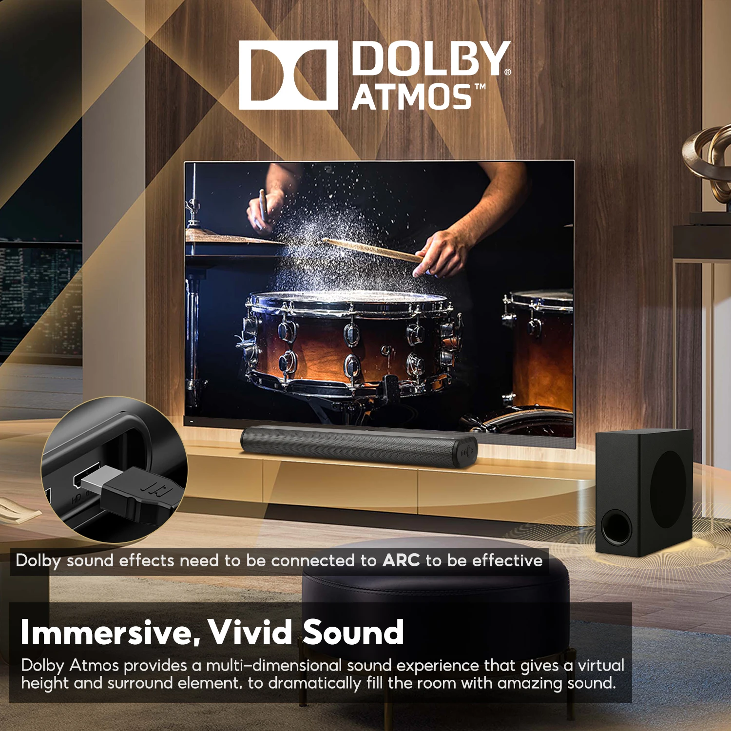AIYIMA S07 SoundBars Bluetooth 5 Inch Subwoofer 3D Surround 2.1channel ARC OPT AUX for Smart TV with Dolby Atmos Sound System