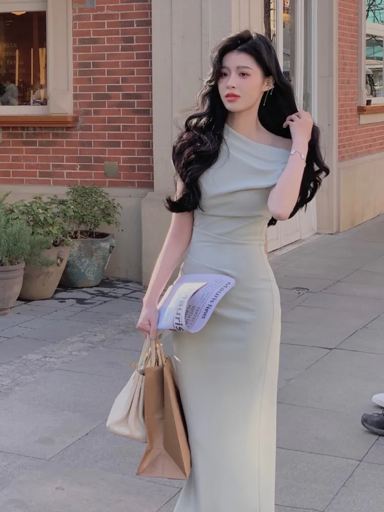 France New Elegant Solid Party Prom Midi Dresses Fashion Off