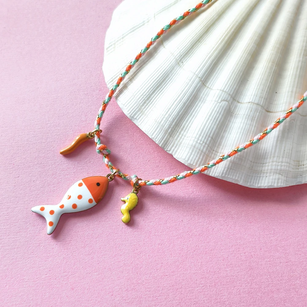 Frauen Dopamin farbige Seil Kette Halskette Edelstahl Fisch und Chili Charms niedlich verstellbar Damen Schmuck Geburtstagsgeschenk – Detail 7
