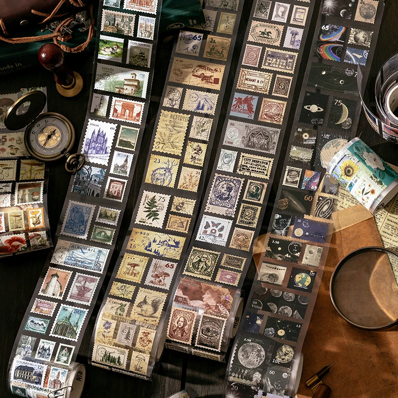 

Journamm 55mm*2m Vintage Stamp Paper Tape for Junk Journal DIY Scrapbooking Collage Diary Decor Sticker Stationery Masking Tapes