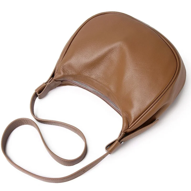New 2024 Genuine Leather Hobo Crossbody Bag For Women Simpler Solid Color Underarm Shoulder Messenger Bag Handbag Ladies Purses