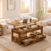 Lift Top Coffee Table with 2 drawers,Wooden Convertible Coffee Table with Storage for Living Room,center Table,Brown,42" 2