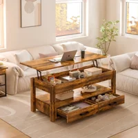 Lift Top Coffee Table with 2 drawers,Wooden Convertible Coffee Table with Storage for Living Room,center Table,Brown,42" 2