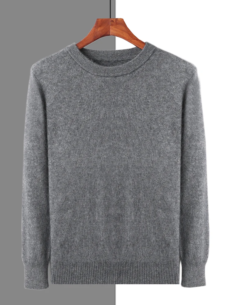 Aliselect Autumn Winter New Fashion Jumper 100% Mink Cashmere Sweater Men's O-Neck Knitwear Pullover Loose Large size Joker Tops