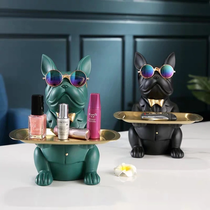 

Resin French Bulldog Sculpture Dog Statue figurine Jewelry Storage Table Decoration Gift Belt Plate Glasses Tray Home Art Statue