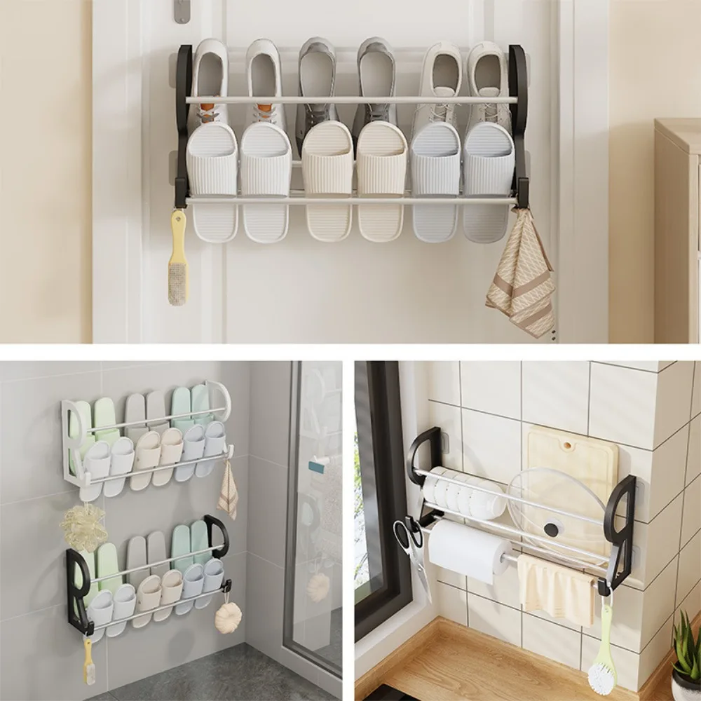 Over The Door Shoe Rack Adhesive Shoe Organizer Wall Mounted S-Shape Front Door Slipper Rack Bathroom Multifunctional Shelf shoe rack,shoe organizer,shoe cabinet