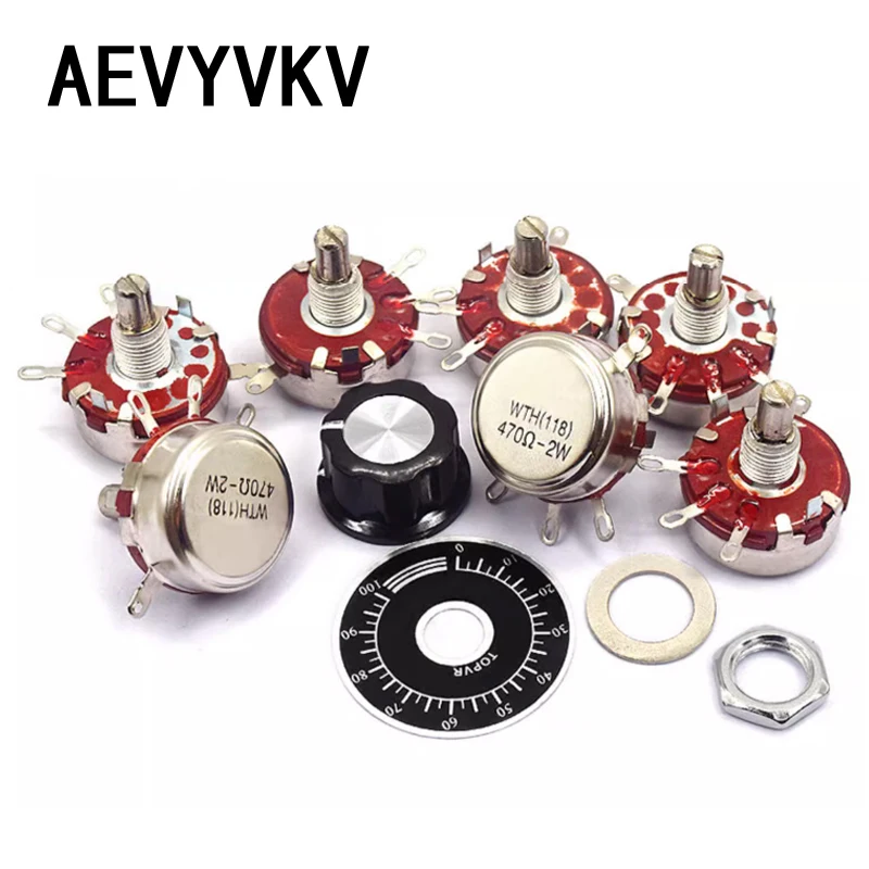 WTH118 2W 1A Potentiometer 1K 2.2K 4K7 6K8 10K 22K 47K 100K 470K 1M 103 WTH118-2W Round Shaft Carbon Rotary Taper Potentiometer