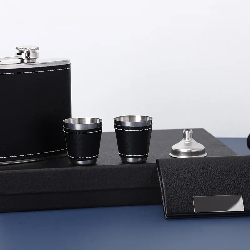 Description Picture 4 of item6OZ Portable Flagon Hip Flask set with 2 cups funnel cigar box black for Whiskey Vodka Wine Pot Alcohol gift Drinking Bottle