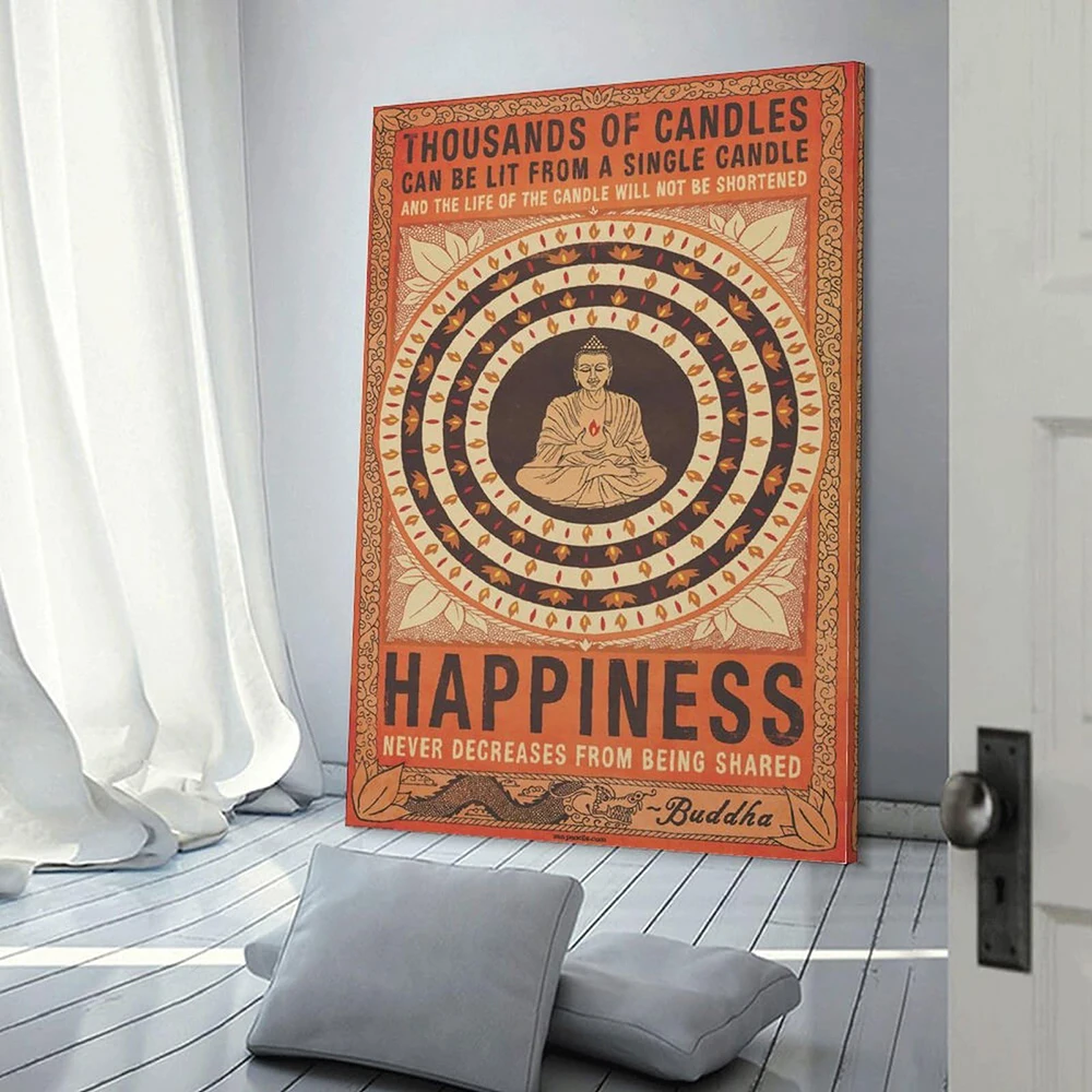 

Buddha Statue Painting Candles Spiritual Poster Vintage Wall Art Canvas Print Happiness Shared Pictures Room Home Decor Cuadros