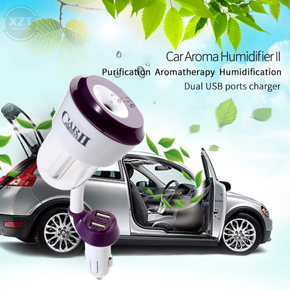 12V II Car Air Humidifier car Air Purifier Aromatic Oil Diffuser Aromatherapy Spray with 2 USB Car Charger Ports Accessories