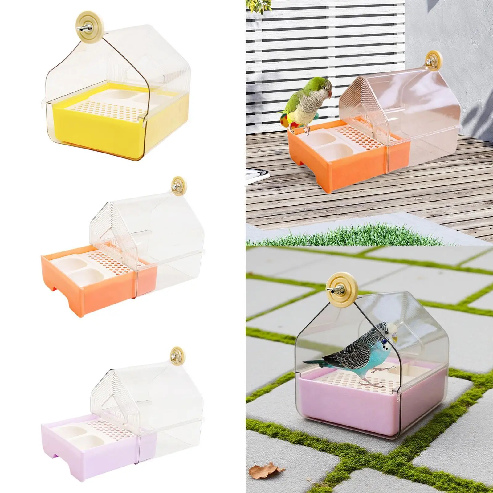 Hanging Bird Bath with Feeder House Food Feeder Holder Clear Bird Bathtub for