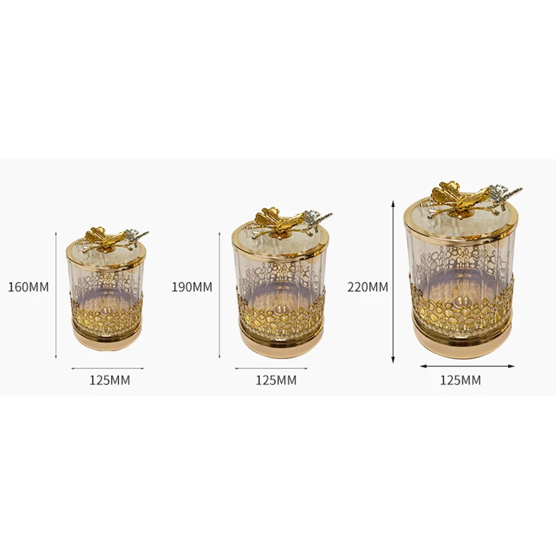 Description Picture 4 of itemGold-plated Candy Jar Glass Jewelry Box Hollow Art Flower Arrangement Fruit Nut Sundries Storage Home Decoration