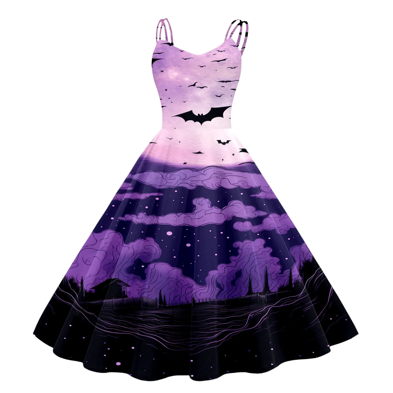 

Women Halloween Print Sleeveless 1950s Housewife Evening Party Prom Dress Fitted Dresses for Women Casual Summer