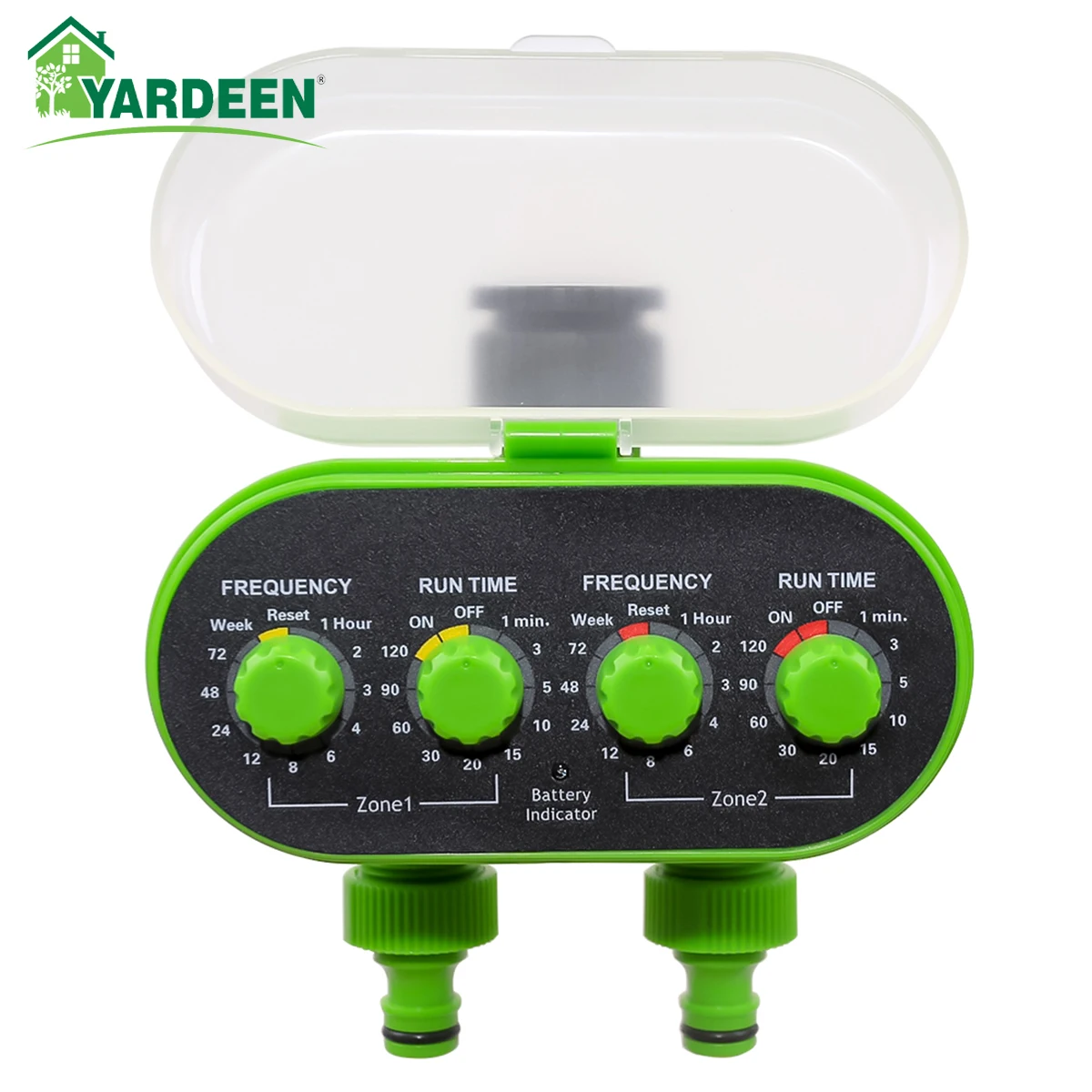 Automatic Ball Valve Tap Water Timer Two Outlet Electronic Battery Operated Garden Water-proof Irrigation Controller Green