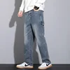 2024 New Autumn Men's Jeans Street Hip-hop Loose Straight Multi-pocket Workwear Denim Trousers Baggy Casual Splicing Trousers 4