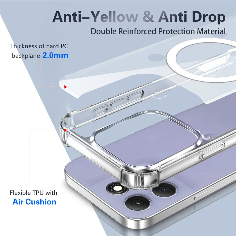 Enhanced Magnetic Phone Case with Four-Corner Anti-Fall Protection and Transparent Design