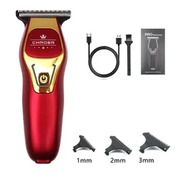 CHAOER Professional Men's Cordless Hair Trimmer - Precision 0mm Shave with USB Charging (Red1 - 3mm - Box)