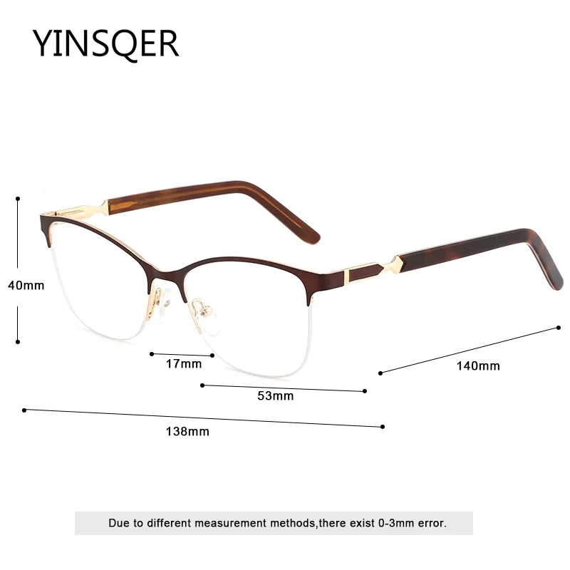 Women's Vintage Glasses Square Prescription Eyewear Frames Cat Eye Female Eyeglasses Thin Half Spectacle Presbyopia with Diopter - 2