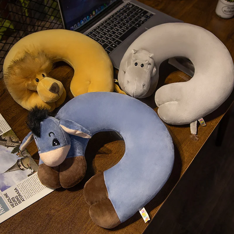 

Creative Cartoon Stuffed Animals Plush Nap Pillow Cute Lion Hippo Donkey Rest Airplane Travel Neck Pillow Anime Soft Toys Gifts