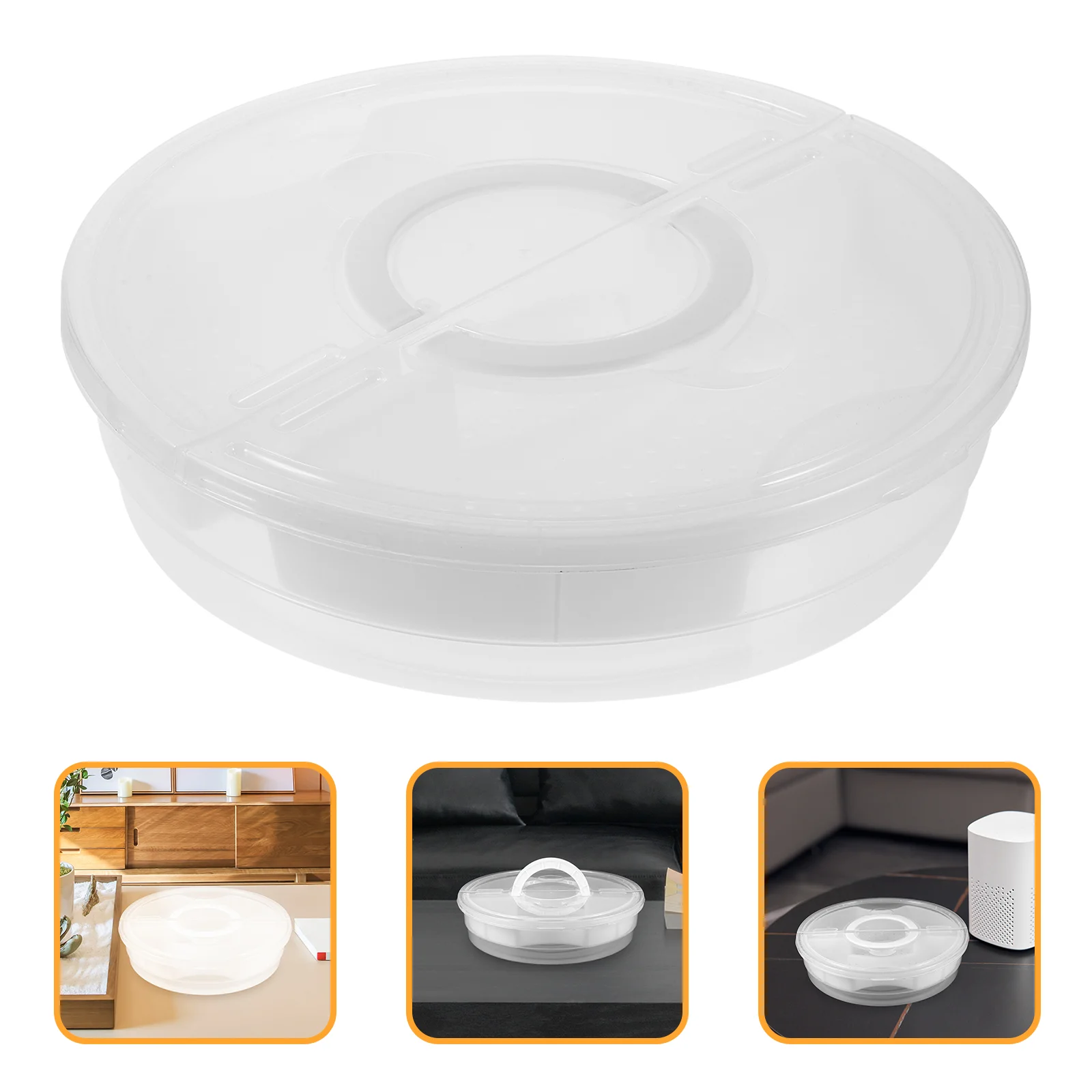 

2 Compartment Pizza Container Plastic Round Transparent Portable Pie Slice Food Storage Box Candy Dish with Lid Pasties