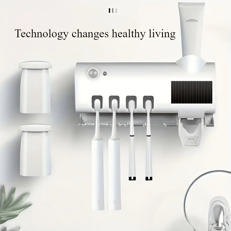 Smart Toothbrush Holder (Sleek White) - Auto Dispenser, USB Recharge, Wall - Mount, Multi - Brush, Vent, for Bathrooms 3