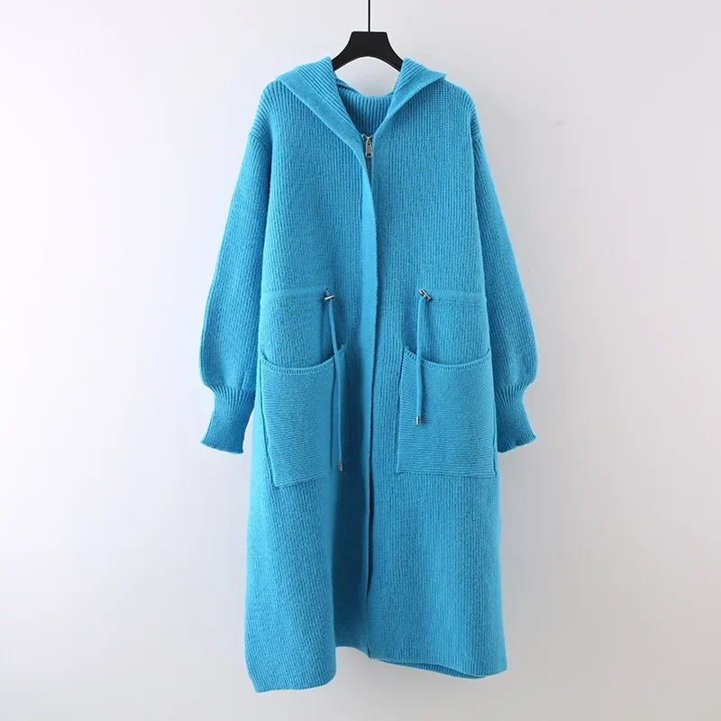 

Thick Knitted Cardigan Sweater Coat Women Autumn and Winter 2023 New Korean Style Solid Color Hooded Cardigan Women Clothing