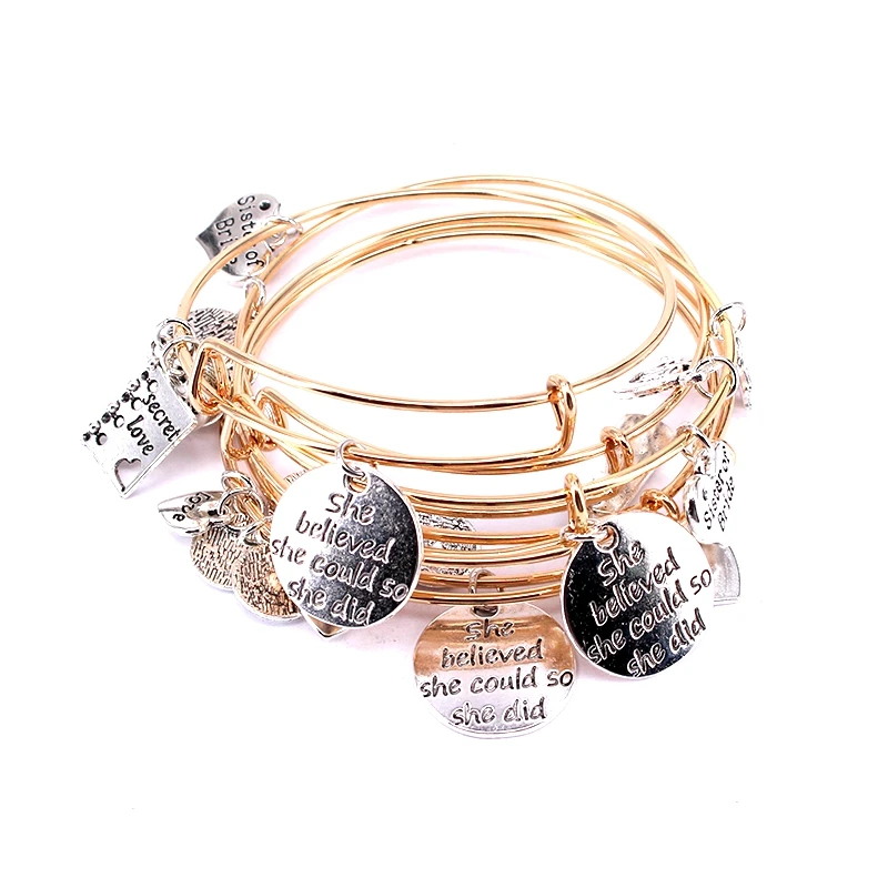 5Pcs Armband Set Zilveren Kleur En Gouden Kleur Armbanden Voor Vrouwen Meisjes Juwellen Liefde Hoop Geloof Brief Charm Armbanden c034