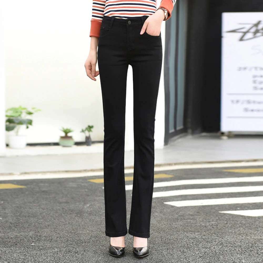 2022 new black blue middle waist women's flared jeans thin for spring summer stretchy skinny tight flares denim pants plus size apple bottom jeans Jeans