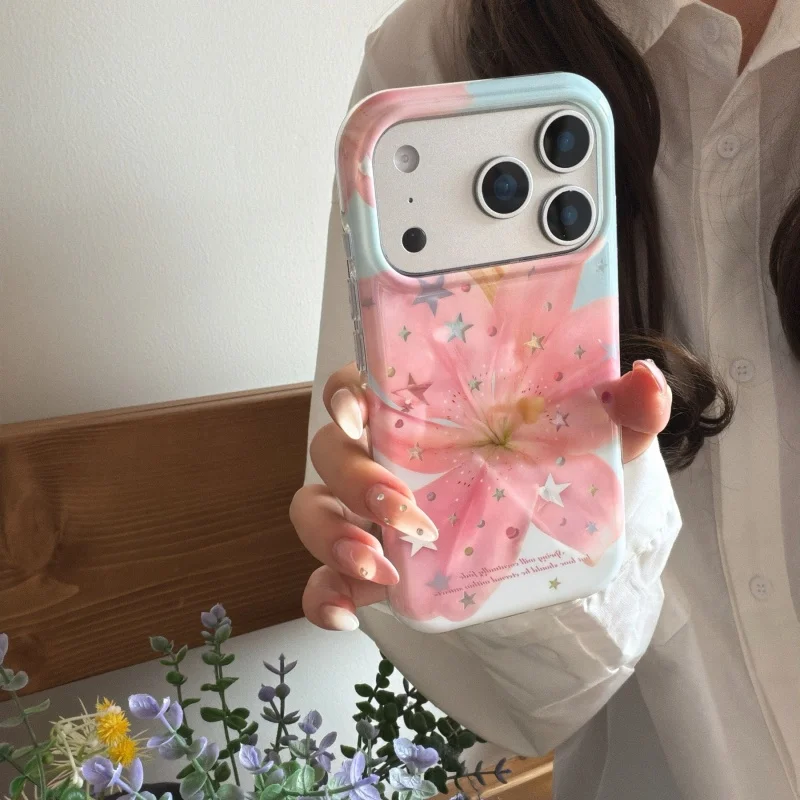 รูปสินค้า เคสโทรศัพท์มือถือลายลิลลี่ชมพูและดาวทอง