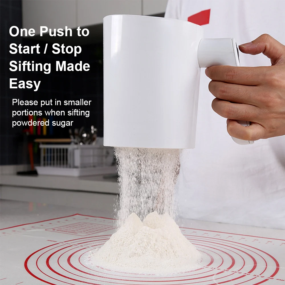 Flour sifter Baking tools Mesh strainer Fine mesh strainer Powder sieve Powder sugar shaker Icing Sugar Powder Handheld Baking Flour Sifter Screen Cup Shaped Kitchen Pastry Cake Tool Stainless Steel Electric Flour Sieve