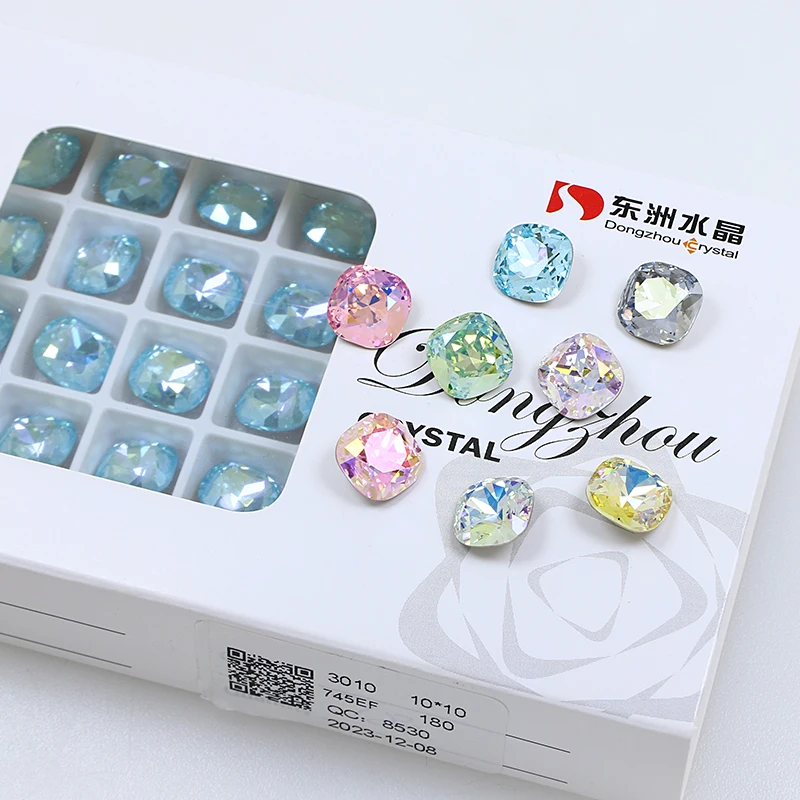 10x10mm 지방 사각형 모양 효과 색상 K9 크리스탈 멋진 돌 느슨한 라인 석 반짝이 Pointback 돌 3D 네일 아트 DIY 드레스