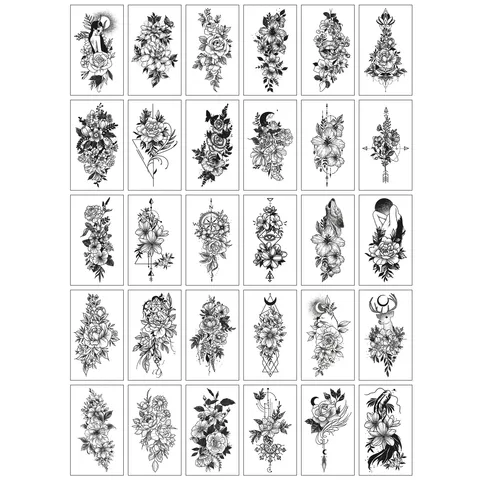 Women Temporary Tattoo Sticker Black Rose Fake Tatoo Body Arm Hands Leg Flowers Tattos Tatouage Temporaire Femme