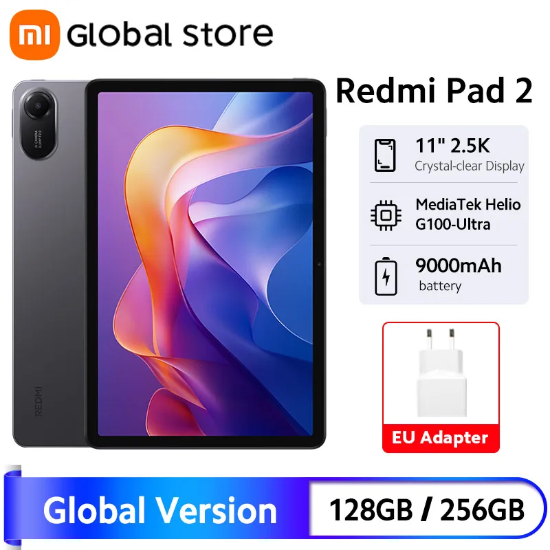 Global version Xiaomi Redmi Pad 2 Tablet 11" Display 9000mAh Battery MTK Helio G100-Ultra 8MP Camera Fast charging 90Hz Android Tablet Tablet PC