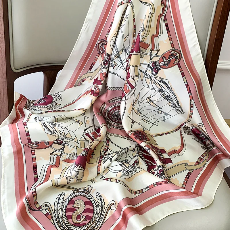 Luxury Design Silk Square Scarfs for Women Soft Satin Hijab Female Casual Decorate Neckerchief Foulard  Bandana Lady Neck Ties 4