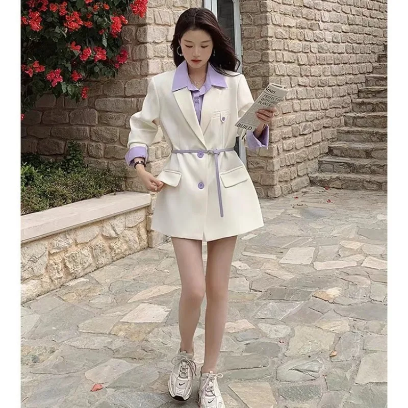 DAYIFUN Fake Two Piece Design Suit Coats Women's 2023 Autumn/Winter New Stylish Contrast Color Blazers Casual Versatile Jackets