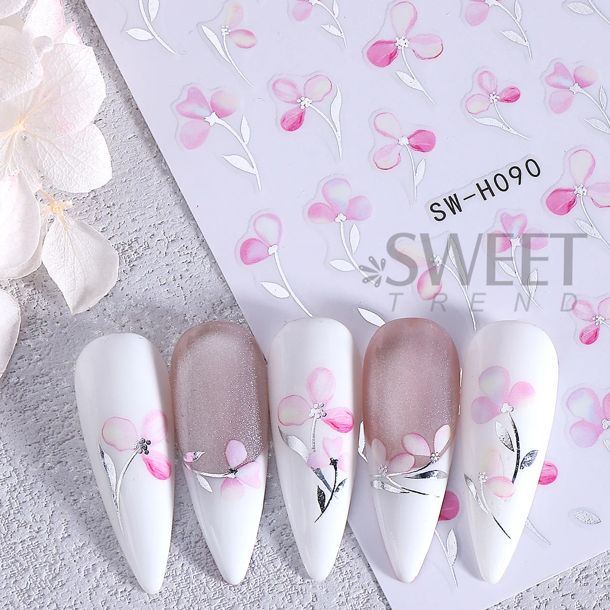 2pcs 금속 수채화 꽃 네일 스티커 우아한 튤립  꽃 DIY 포일 크리 에이 티브 봄 여름 데칼 매니큐어 장식