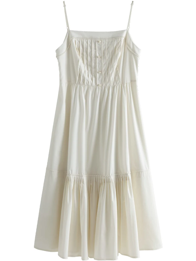 French Style One-line Collar Suspender Dress for Women Summer Chic Design Elegant Slimming Long Skirt Female 24DS82065