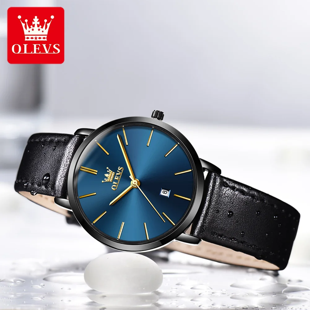 OLEVS Couple Fashion Ultra-thin Quartz Watch for Men Women Luxury Leather Strap Waterproof Calendar Lovers Watch