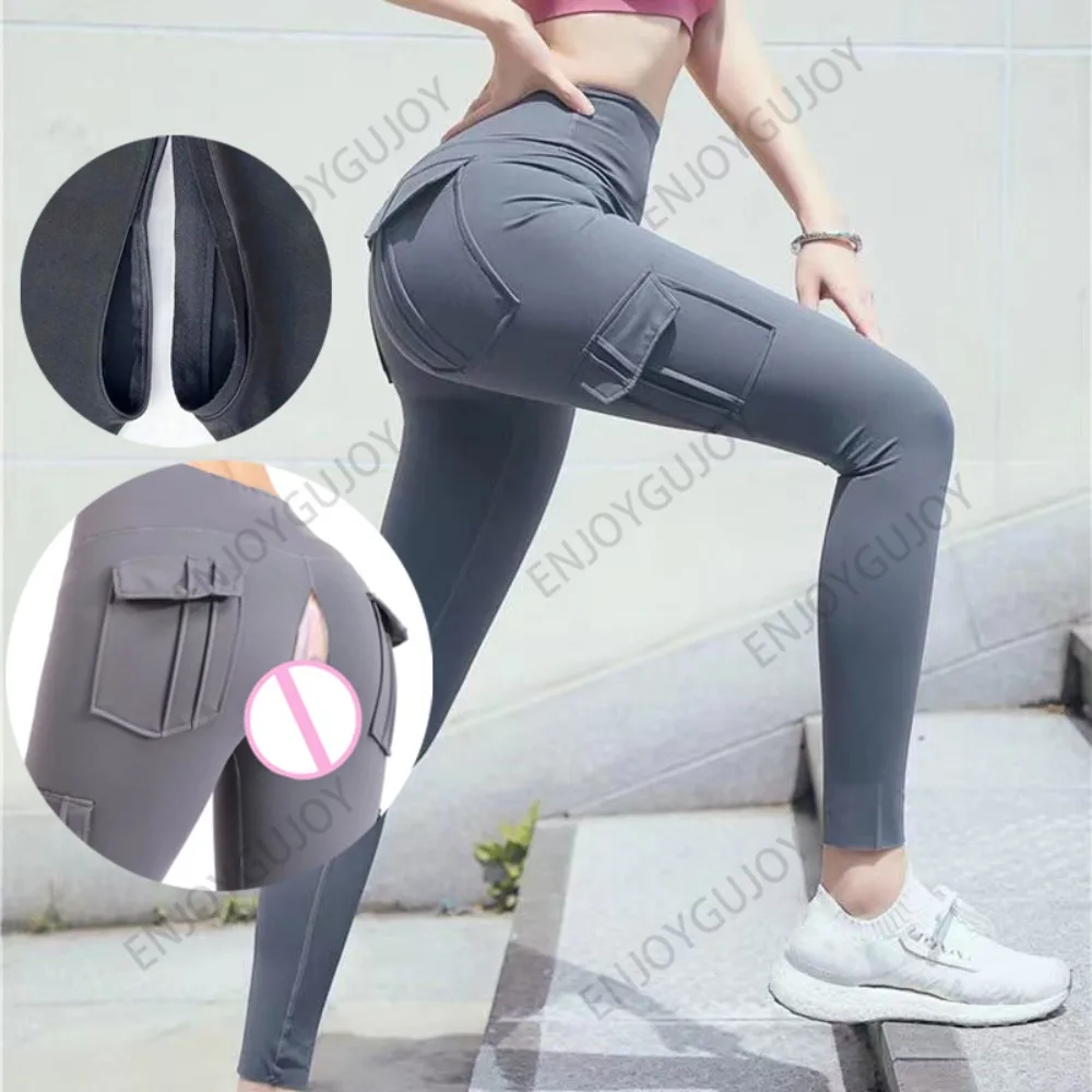 Yoga Leggings Female Invisible Crotch Outdoor Sex High-waisted Elastic Sports Fitness Pants Overalls Quick-drying Gym Club Pants