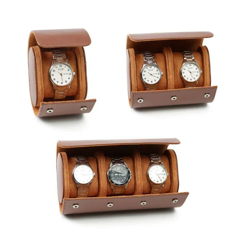 

2 Slots Travel Watch Case PU Watch Box Watch Storage Organizer Bracket Holder for Travel Business Trip (Brown) Roll