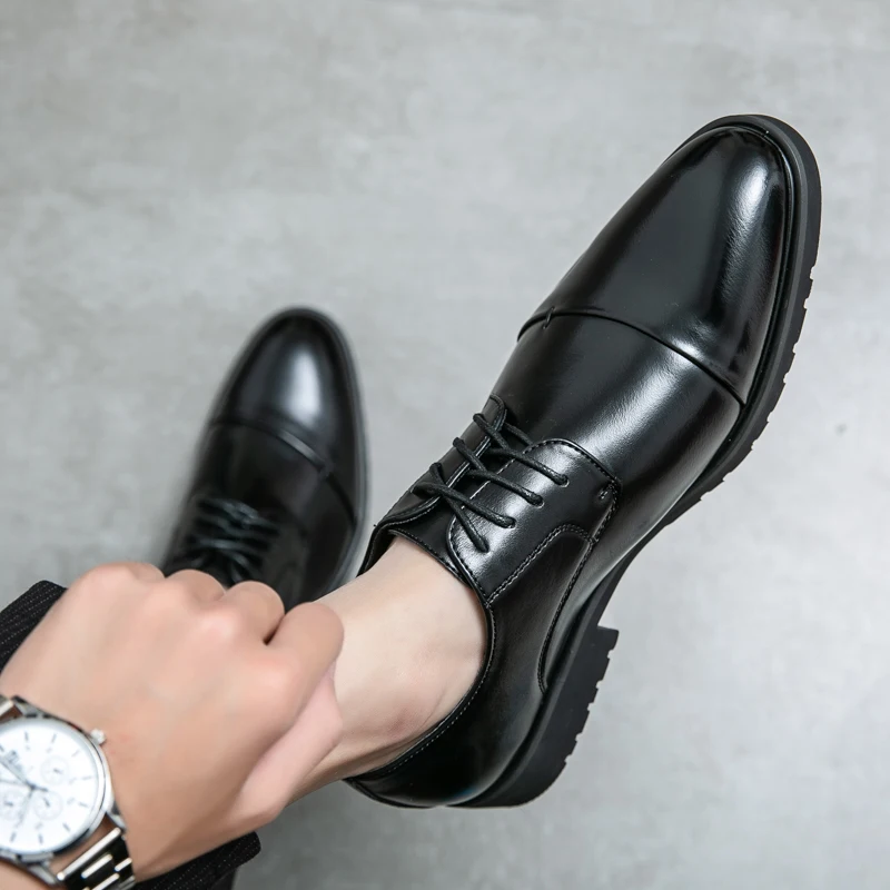 New Fashion Men's Business Leather Shoes British Style Shoes Work Office Oxford Black Dress Lace-up