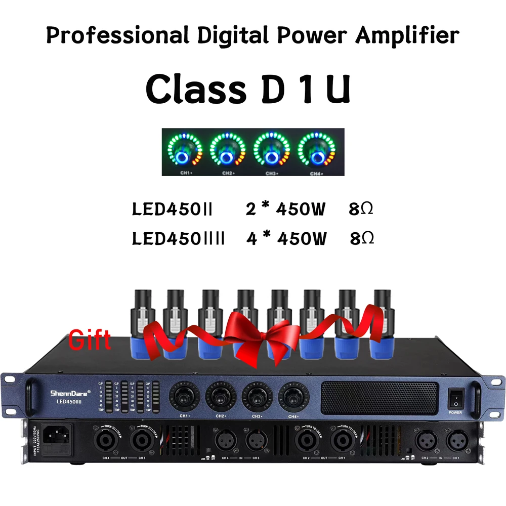 Amplificador de Audio profesional 1U, 2/4 canales, 450W, Digital, para  Karaoke en casa, Subwoofer, sistema de equipo de Audio para DJ - AliExpress