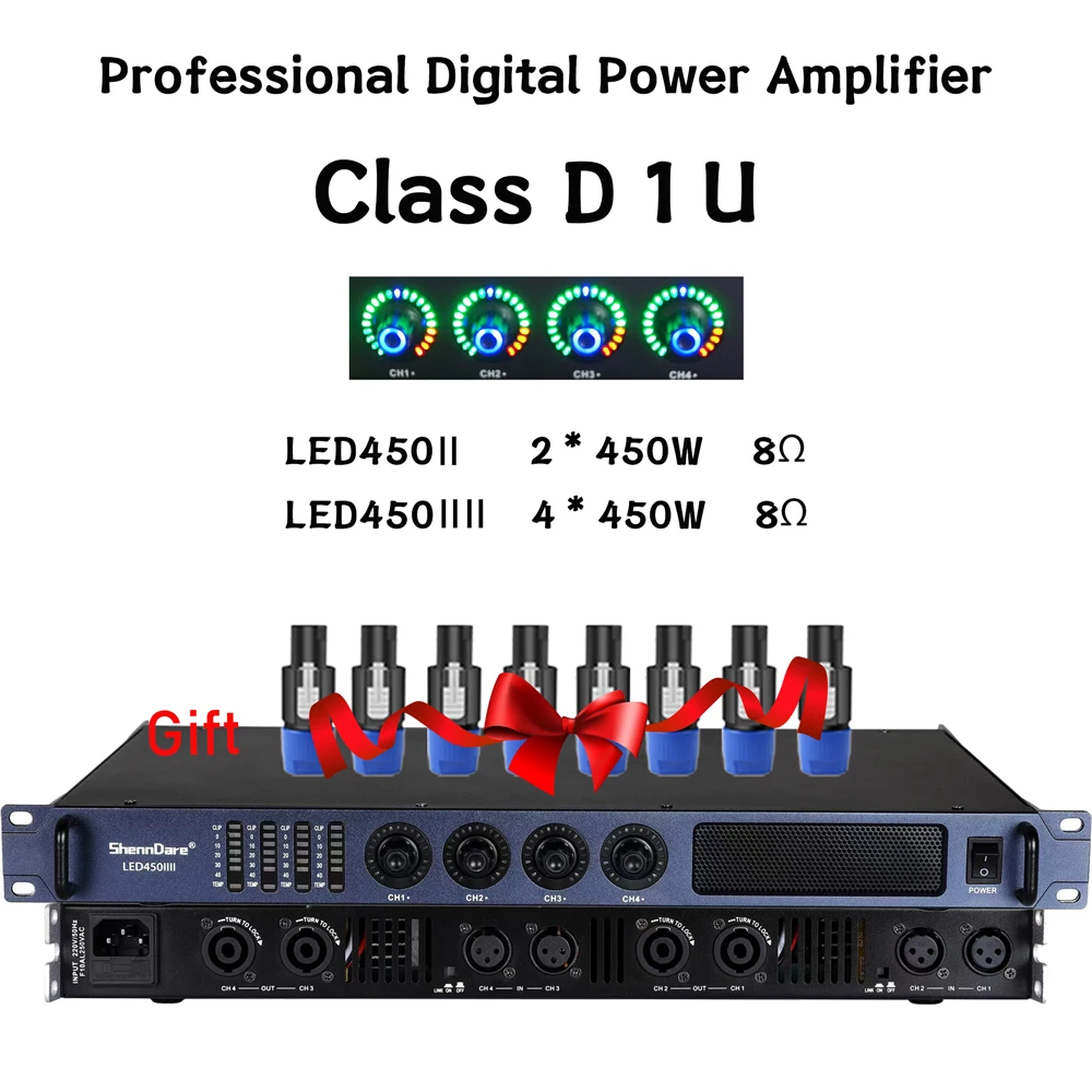 Professional 1U Audio Amplifier 2/4 Channels 450W Digital Power