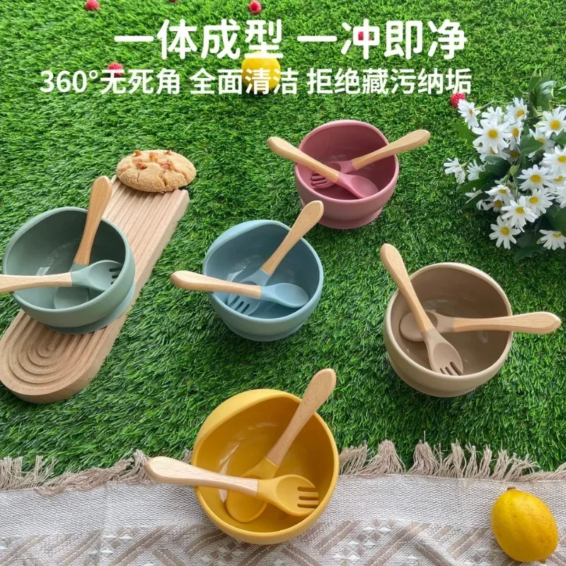 

Baby Silicone Food Bowl Set Food Grade Baby Home Bowl Spoon Feeding Tableware Drop Resistant High Temperature