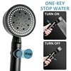 One Touch Water Stop Handheld Shower Head 5 Modes Adjustable High Pressure Black Shower Head Bathroom Accessories 5