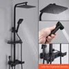 Black Display Thermostatic Shower Faucet Set Rainfall Bathtub Tap With Bathroom Shelf Water Flow Produces Electricity 2