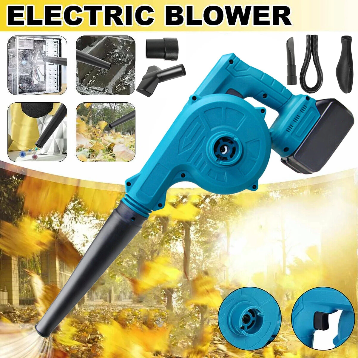 2 in 1 Cordless Electric Air Leaf Blower Dust Vacuum Garden Clean Battery Handheld Power Tools with 2 Battery